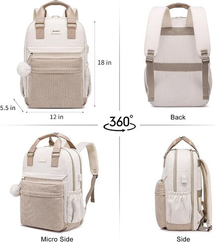 School Backpack for Girls Laptop Bookbag: Casual Corduroy Women Backpacks with USB Charging Port TSA Friendly Travel Back Pack with Anti-Theft Pocket Cute College Daypack for Teen Students Khaki Beige in Saudi Arabia