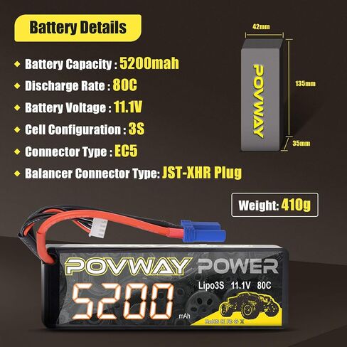 بطارية Lipo 3S 5200MAH RC بطارية 11.1V 80C مع EC5 المكونات الصلبة لسيارات RC ، شاحنة RC ، طائرة هليكوبتر ، طائرة (5200 3S 80C- PLUCTACS in Saudi Arabia