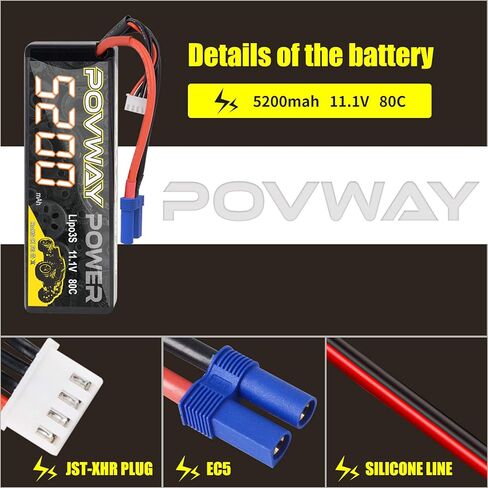 بطارية Lipo 3S 5200MAH RC بطارية 11.1V 80C مع EC5 المكونات الصلبة لسيارات RC ، شاحنة RC ، طائرة هليكوبتر ، طائرة (5200 3S 80C- PLUCTACS in Saudi Arabia