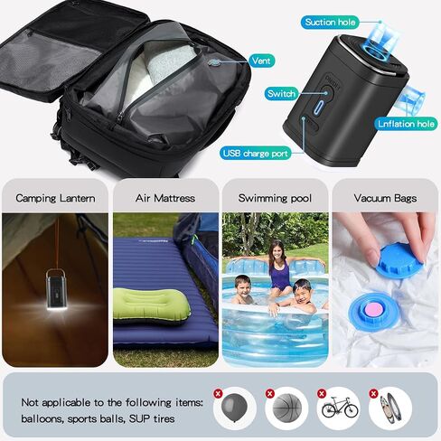 حقيبة الظهر الفراغية Cusangel للسفر مع مضخة كهربائية محمولة ، مضخة هواء ضغط الجيب Vacpack ، 45 لتر قابلة للتوسيع (مع مضخة فراغ) in Kuwait