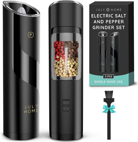 Gravity Electric Salt and Pepper Grinder, Battery Operated, Adjustable Coarseness, One Hand Operation, Electric Pepper Grinder LED Light & Cleaning Brush by July Home in Kuwait