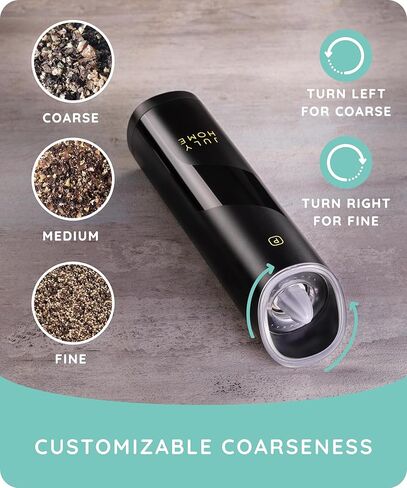 Gravity Electric Salt and Pepper Grinder, Battery Operated, Adjustable Coarseness, One Hand Operation, Electric Pepper Grinder LED Light & Cleaning Brush by July Home in Kuwait