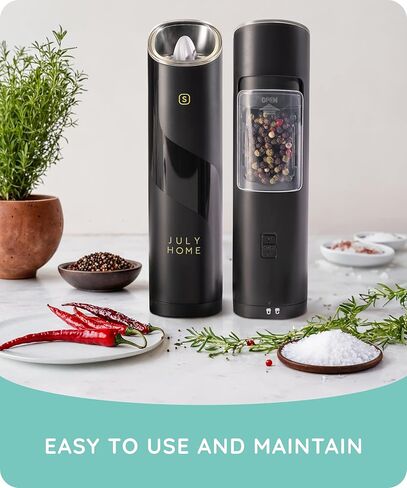 Gravity Electric Salt and Pepper Grinder, Battery Operated, Adjustable Coarseness, One Hand Operation, Electric Pepper Grinder LED Light & Cleaning Brush by July Home in Kuwait