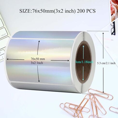 ملصقات حرارية ثلاثية الأبعاد 3 × 2 بوصة ، ملصقات ملصقات ذاتية مقاومة للماء شارات طابعة قوس قزح للماء لتصميم شعار اسم علامة DIY ， 200 PCS/1 Roll (Silver) in Kuwait