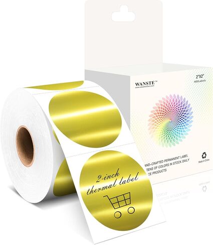 2 بوصة ملصقات حرارية ذهبية ساطعة ، 400 قطعة جولة دائرة تافهة شريط الطابعة الحرارية المباشرة لتصميم شعار DIY اسم رمز QR العلامة لمستلزمات المكاتب in Kuwait