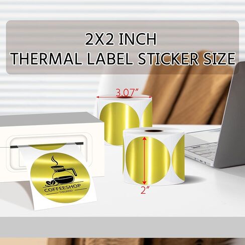 2 بوصة ملصقات حرارية ذهبية ساطعة ، 400 قطعة جولة دائرة تافهة شريط الطابعة الحرارية المباشرة لتصميم شعار DIY اسم رمز QR العلامة لمستلزمات المكاتب in Kuwait