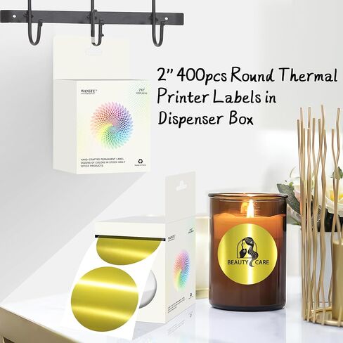2 بوصة ملصقات حرارية ذهبية ساطعة ، 400 قطعة جولة دائرة تافهة شريط الطابعة الحرارية المباشرة لتصميم شعار DIY اسم رمز QR العلامة لمستلزمات المكاتب in Kuwait