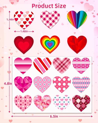 32 Sheets Heart Stickers, 384 Pcs Valentines Day Stickers for Kids, Holiday Sticker for Envelopes, Cards or Gifts Bags Decor (48 Designs 8 Each) in Saudi Arabia