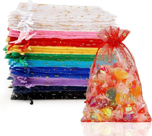 Moon Star Organza Bags 4x6 Small Mesh Bag Drawstring 50 Pcs Mesh Gift Bags Drawstring Pouch Jewelry Pouches Bulk Wedding Favor Bag Gift Pouch for Candy Make up Soaps Birthday Festival Party Supplies in Kuwait