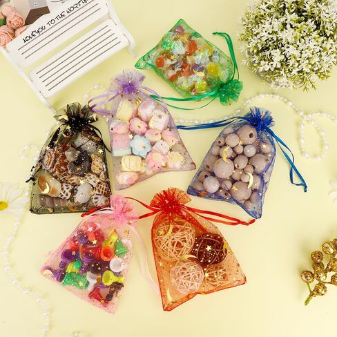 Moon Star Organza Bags 4x6 Small Mesh Bag Drawstring 50 Pcs Mesh Gift Bags Drawstring Pouch Jewelry Pouches Bulk Wedding Favor Bag Gift Pouch for Candy Make up Soaps Birthday Festival Party Supplies in Kuwait