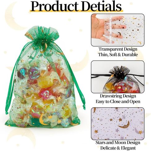 Moon Star Organza Bags 4x6 Small Mesh Bag Drawstring 50 Pcs Mesh Gift Bags Drawstring Pouch Jewelry Pouches Bulk Wedding Favor Bag Gift Pouch for Candy Make up Soaps Birthday Festival Party Supplies in Kuwait