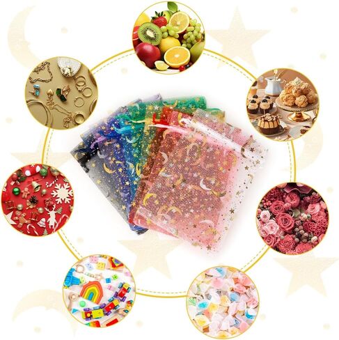Moon Star Organza Bags 4x6 Small Mesh Bag Drawstring 50 Pcs Mesh Gift Bags Drawstring Pouch Jewelry Pouches Bulk Wedding Favor Bag Gift Pouch for Candy Make up Soaps Birthday Festival Party Supplies in Kuwait