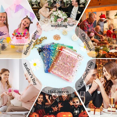 Moon Star Organza Bags 4x6 Small Mesh Bag Drawstring 50 Pcs Mesh Gift Bags Drawstring Pouch Jewelry Pouches Bulk Wedding Favor Bag Gift Pouch for Candy Make up Soaps Birthday Festival Party Supplies in Kuwait
