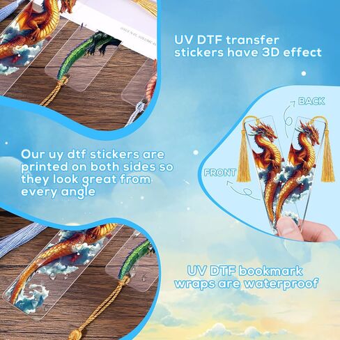 UV DTF Bookmark Wraps - 24 Sheets Dragon UVDTF Decals for Acrylic Bookmark Blanks, Double-Sided Printing Rub on Transfer Stickers, UV DTF Stickers for Dragon Lovers Adults DIY Crafts in Saudi Arabia