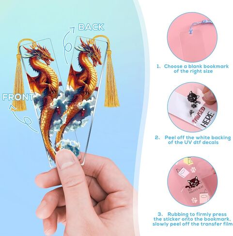 UV DTF Bookmark Wraps - 24 Sheets Dragon UVDTF Decals for Acrylic Bookmark Blanks, Double-Sided Printing Rub on Transfer Stickers, UV DTF Stickers for Dragon Lovers Adults DIY Crafts in Saudi Arabia
