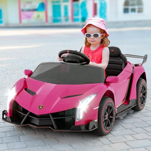 olakids 2 مقعدين أطفال ركوب على السيارة ، 12V 4WD مرخصة من سيارة Lamborghini Veneno الكهربائية مع التحكم عن بعد ، هدية ألعاب بطارية صغار مع سرعتين ، وضع هزاز ، الموسيقى ، USB ، mp3 (الوردي) in Kuwait