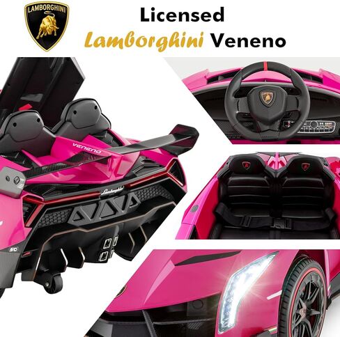 olakids 2 مقعدين أطفال ركوب على السيارة ، 12V 4WD مرخصة من سيارة Lamborghini Veneno الكهربائية مع التحكم عن بعد ، هدية ألعاب بطارية صغار مع سرعتين ، وضع هزاز ، الموسيقى ، USB ، mp3 (الوردي) in Kuwait