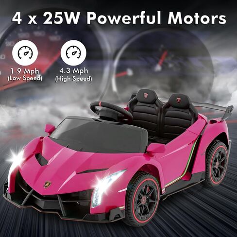 olakids 2 مقعدين أطفال ركوب على السيارة ، 12V 4WD مرخصة من سيارة Lamborghini Veneno الكهربائية مع التحكم عن بعد ، هدية ألعاب بطارية صغار مع سرعتين ، وضع هزاز ، الموسيقى ، USB ، mp3 (الوردي) in Kuwait