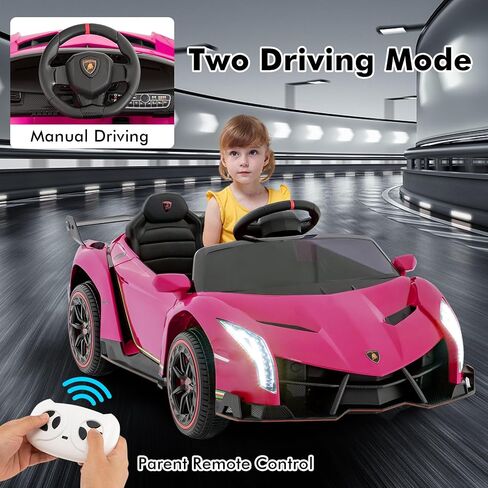 olakids 2 مقعدين أطفال ركوب على السيارة ، 12V 4WD مرخصة من سيارة Lamborghini Veneno الكهربائية مع التحكم عن بعد ، هدية ألعاب بطارية صغار مع سرعتين ، وضع هزاز ، الموسيقى ، USB ، mp3 (الوردي) in Kuwait
