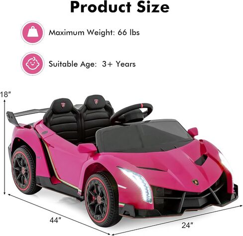 olakids 2 مقعدين أطفال ركوب على السيارة ، 12V 4WD مرخصة من سيارة Lamborghini Veneno الكهربائية مع التحكم عن بعد ، هدية ألعاب بطارية صغار مع سرعتين ، وضع هزاز ، الموسيقى ، USB ، mp3 (الوردي) in Kuwait