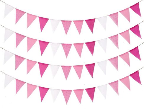 24pcs Pink Pennant Banner, Pre-Strung Imitated Burlap Fabic Triangle Flags Bunting Garland Steamers, Pink Haning Party Decorations for Women. in Saudi Arabia