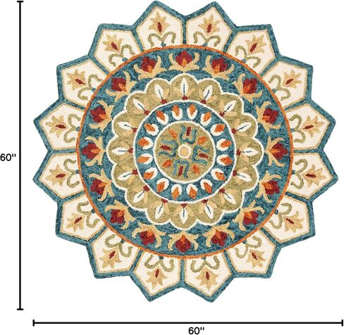 SAFAVIEH Novelty Collection 3' Round Ivory/Blue NOV605M Handmade Boho Floral Premium Wool Entryway Foyer Living Room Bedroom Kitchen Area Rug in Saudi Arabia