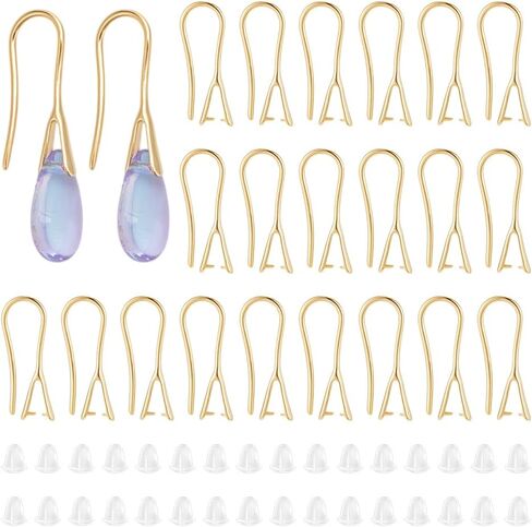 UNICRAFTALE About 32Pcs Real 24K Gold Plated Earring Hooks with Pinch Bails French Ear Wires with Pendant Clasp Drop Earring Hooks Finding for Jewelry Making DIY Findings in Saudi Arabia
