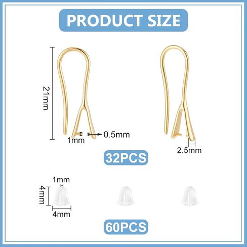 UNICRAFTALE About 32Pcs Real 24K Gold Plated Earring Hooks with Pinch Bails French Ear Wires with Pendant Clasp Drop Earring Hooks Finding for Jewelry Making DIY Findings in Saudi Arabia
