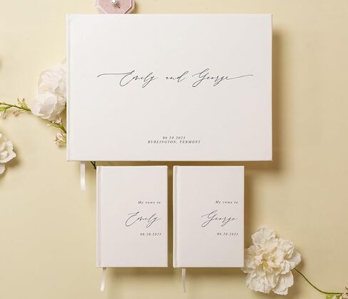 Personalized Wedding Book Set with Guestbook Vow Books (Design 1) - Custom Large 11.5 x 8.5 Guest Signin Book, 5.75 x 4 Vow Books for Marriage Ceremony Reception, Gift for Engaged Couple, Eggshell in Kuwait