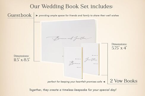 Personalized Wedding Book Set with Guestbook Vow Books (Design 1) - Custom Large 11.5 x 8.5 Guest Signin Book, 5.75 x 4 Vow Books for Marriage Ceremony Reception, Gift for Engaged Couple, Eggshell in Kuwait