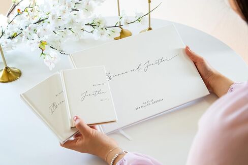 Personalized Wedding Book Set with Guestbook Vow Books (Design 1) - Custom Large 11.5 x 8.5 Guest Signin Book, 5.75 x 4 Vow Books for Marriage Ceremony Reception, Gift for Engaged Couple, Eggshell in Kuwait