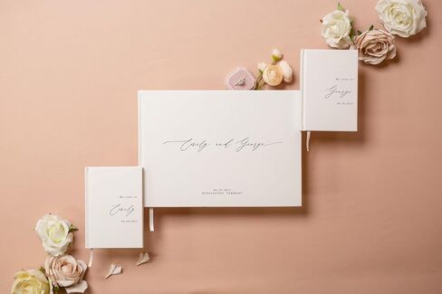 Personalized Wedding Book Set with Guestbook Vow Books (Design 1) - Custom Large 11.5 x 8.5 Guest Signin Book, 5.75 x 4 Vow Books for Marriage Ceremony Reception, Gift for Engaged Couple, Eggshell in Kuwait