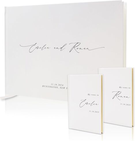 Personalized Wedding Book Set with Guestbook Vow Books (Design 1) - Custom Large 11.5 x 8.5 Guest Signin Book, 5.75 x 4 Vow Books for Marriage Ceremony Reception, Gift for Engaged Couple, Eggshell in Kuwait