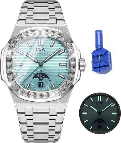 CARNIVAL Men's Automatic Watch,43mm Luxury Mechanical Wristwatch Waterproof Sapphire Luminous Steel Strap Multiple dials in Saudi Arabia