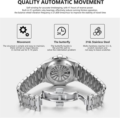 CARNIVAL Men's Automatic Watch,43mm Luxury Mechanical Wristwatch Waterproof Sapphire Luminous Steel Strap Multiple dials in Saudi Arabia