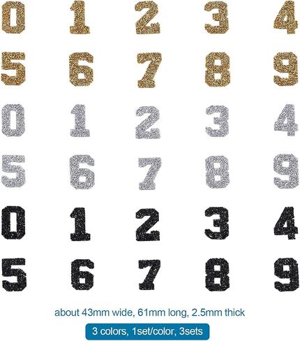 Craftdady 30pcs Glitter Rhinestone Number 0-9 Patches Hotfix Iron on Stickers ملحقات الملابس 3 ألوان ل Diy Crafts Hats Hats Decoration in Saudi Arabia