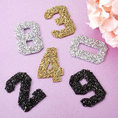 Craftdady 30pcs Glitter Rhinestone Number 0-9 Patches Hotfix Iron on Stickers ملحقات الملابس 3 ألوان ل Diy Crafts Hats Hats Decoration in Saudi Arabia