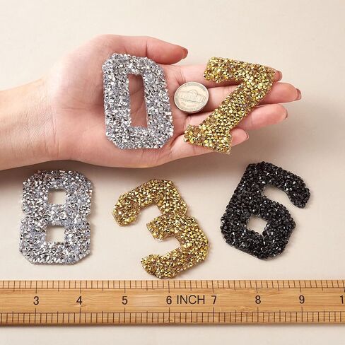 Craftdady 30pcs Glitter Rhinestone Number 0-9 Patches Hotfix Iron on Stickers ملحقات الملابس 3 ألوان ل Diy Crafts Hats Hats Decoration in Saudi Arabia