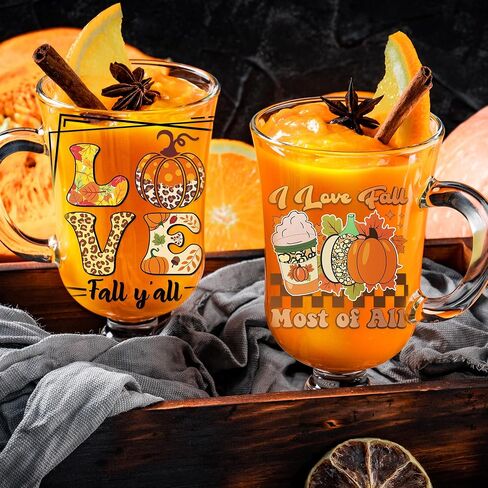 Autumn UV DTF Cup Wrap - 8 Sheets Hello Fall Pumpkins Halloween UV DTF Cup Wraps for 16 oz Glass Mugs, Thanksgiving Sunflower Turkey Cat Transfer Stickers Decals for Bonfire Party Creative Decorations in Kuwait