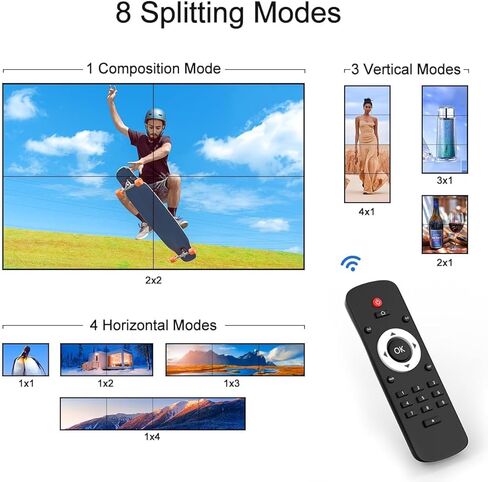 HDMI Video Wall Controller 2X2,4K x 2K HD Display,180 Degree Rotate, 8 Splicing Modes 2x2,1x2,1x3,1x4,2x1,3x1,4x1, Input 4K and Output 1080P, Streaming Media Video Device in Kuwait