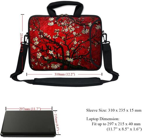 12 Inch Water Resistant Neoprene Laptop Bag with Reinforced Zipper, Strap, Pockets, Fits 11.6" to 12.3" Laptops in Saudi Arabia