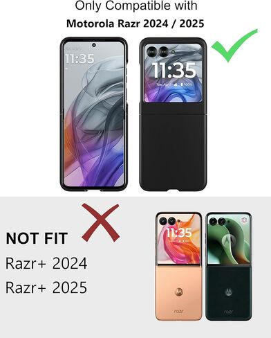 حافظة لهاتف Motorola Razr 2024 (غير مناسبة لـ Razr+) مع واقي شاشة مدمج، حافظة هاتف رفيعة صلبة غير لامعة من البولي كربونات لهاتف Moto Razr 2024 - أسود + زجاج in Kuwait