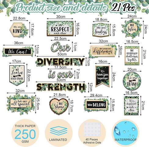 21 Pieces Inspirational Bulletin Board Set Eucalyptus Motivational Cutouts Positive Affirmations Sayings Growth Mindset Classroom Decor for Kids Back to School Classroom Home Wall Decoration in Saudi Arabia