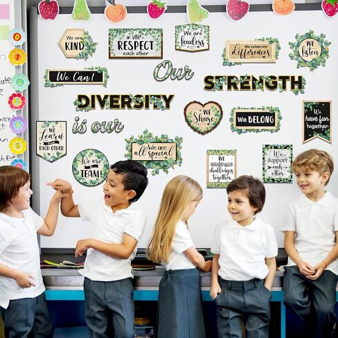 21 Pieces Inspirational Bulletin Board Set Eucalyptus Motivational Cutouts Positive Affirmations Sayings Growth Mindset Classroom Decor for Kids Back to School Classroom Home Wall Decoration in Saudi Arabia