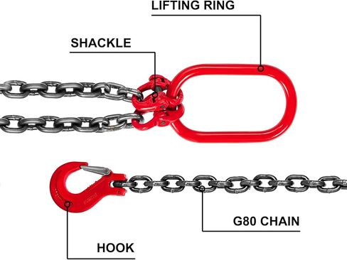 سلاسل رفع VEVOR 5/16 بوصة × 5 قدم سلسلة حبال لرافعة المحرك G80 سبائك الصلب رفع سلاسل حبال 3 طن مع 4 خطافات للإمساك بالساق in Kuwait