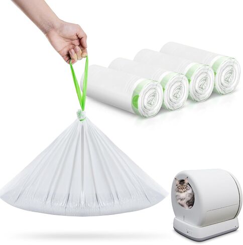 60 Pack Cat Litter Box Liners for Meo Want SC01, MW-SC02, MW-LR01,1.5 Mil Thick Drawstring Heavy Duty Leak-proof Disposable Smart Self-Cleaning Litter Box Robot Waste Drawer Trash Bags 18" x 12.6" in Saudi Arabia