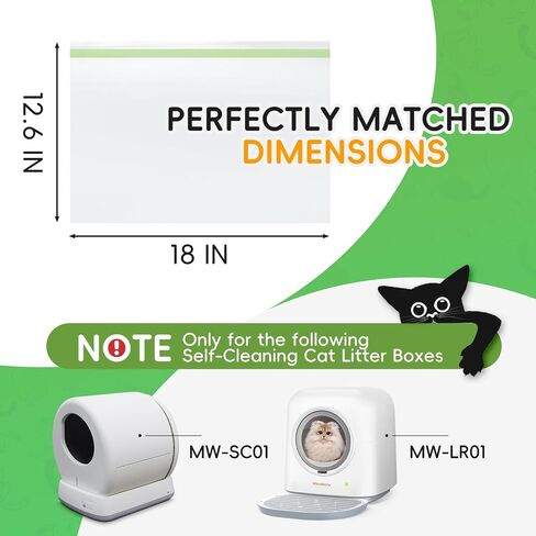 60 Pack Cat Litter Box Liners for Meo Want SC01, MW-SC02, MW-LR01,1.5 Mil Thick Drawstring Heavy Duty Leak-proof Disposable Smart Self-Cleaning Litter Box Robot Waste Drawer Trash Bags 18" x 12.6" in Saudi Arabia
