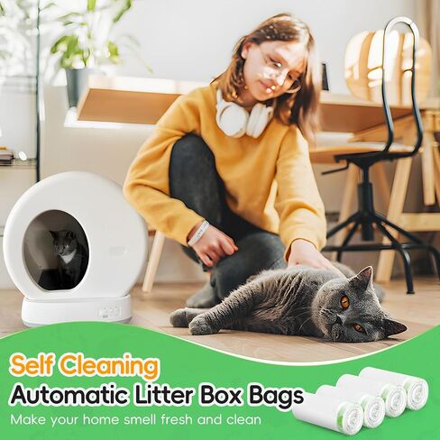 60 Pack Cat Litter Box Liners for Meo Want SC01, MW-SC02, MW-LR01,1.5 Mil Thick Drawstring Heavy Duty Leak-proof Disposable Smart Self-Cleaning Litter Box Robot Waste Drawer Trash Bags 18" x 12.6" in Saudi Arabia