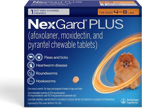 NexGard Plus (afoxolaner, moxidectin, and pyrantel) Flea and Tick Protection & Heartworm Preventive for Dogs Soft Beef Flavored Chewables, 33.1-66 lbs. (Purple) 6 Chews (6 Month Supply) in Saudi Arabia