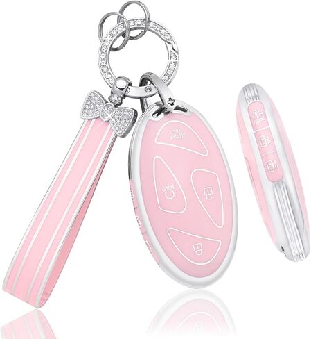 PIFOOG Key Fob Cover for Hyundai 2024 Ioniq 6 Kona Santa Fe Sonata 7 Button Car Smart Keys Shell Case Bling Keychain Full Protector Covers Accessories Women Girly Cute Gold White TPU in Saudi Arabia